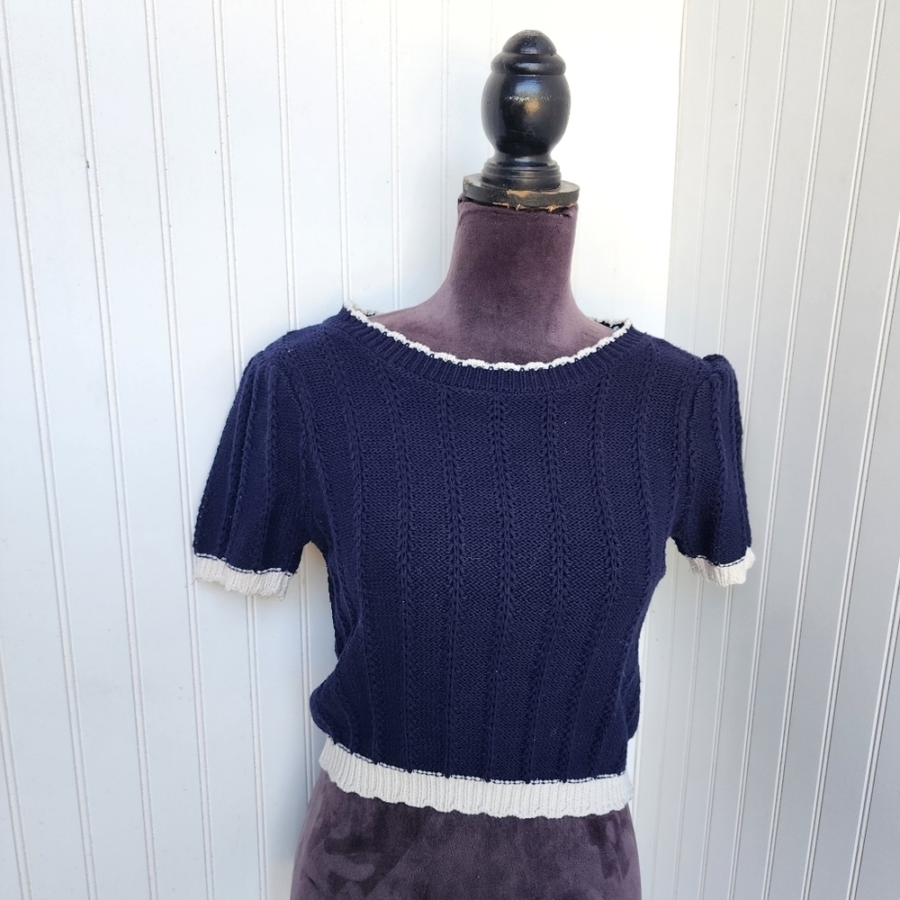 Freshman 1996 Collegiate Creweck Top Blue White Knit Pullover Sweater Women’s XS